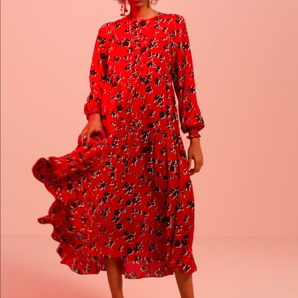 Floral midi dress - red